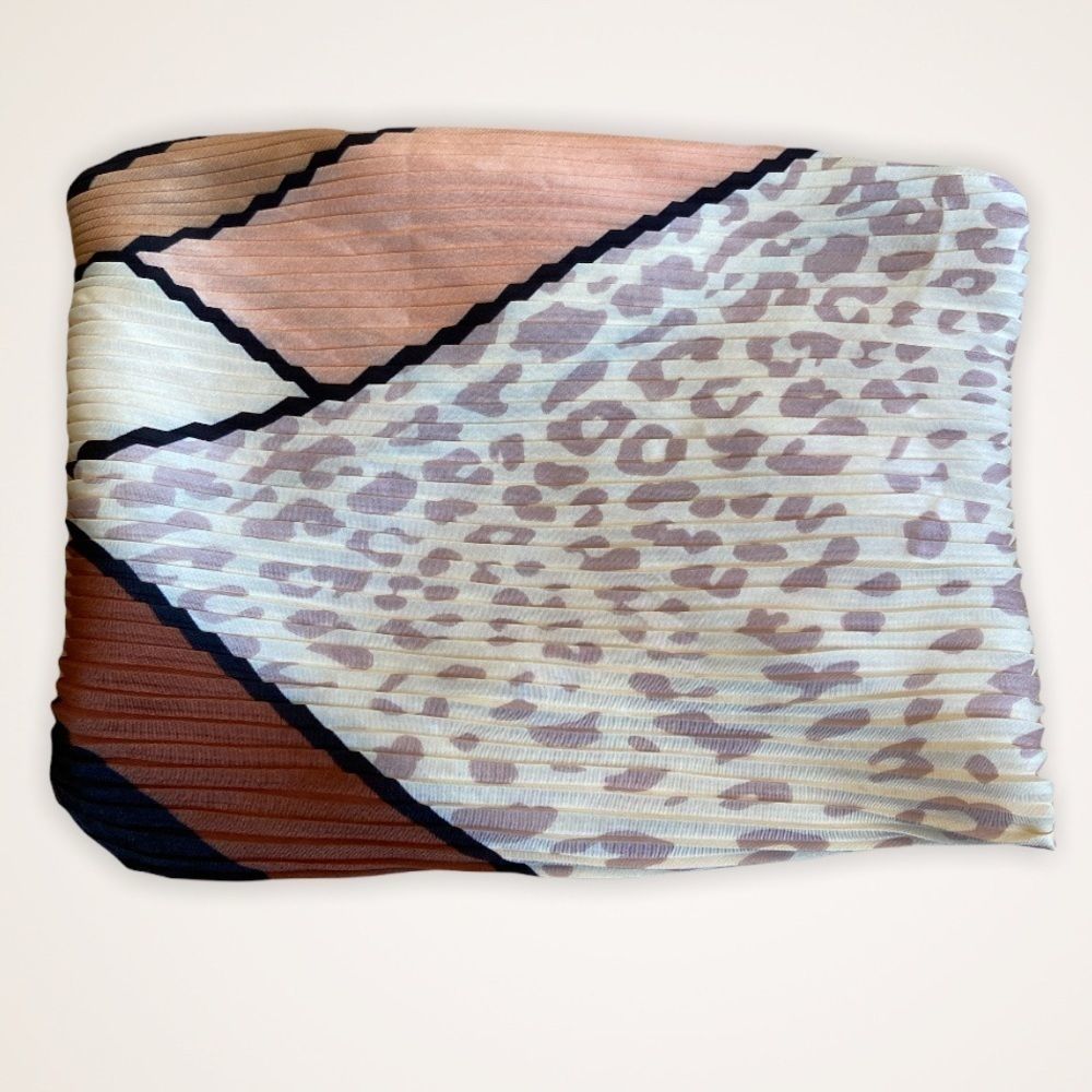 Vintage Animal Print Colour-Block Neutral Asymmetrical Square Pleated Scarf